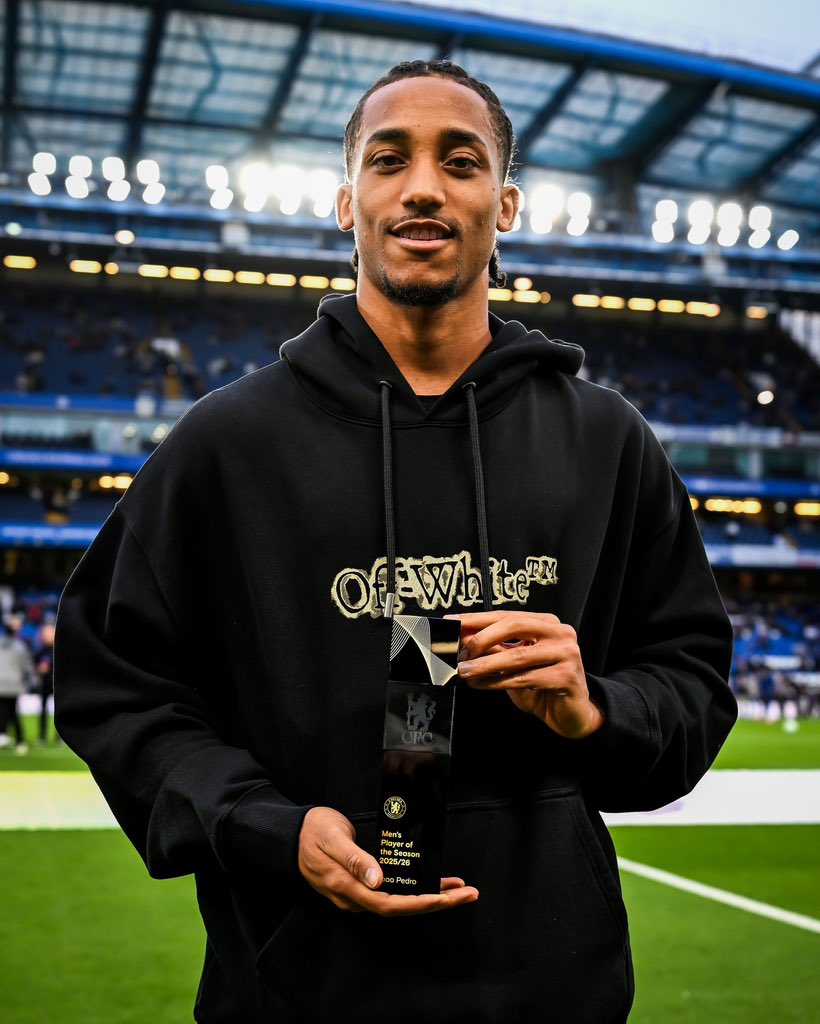 João Pedro receiving Chelsea Player of the Season award at Stamford Bridge