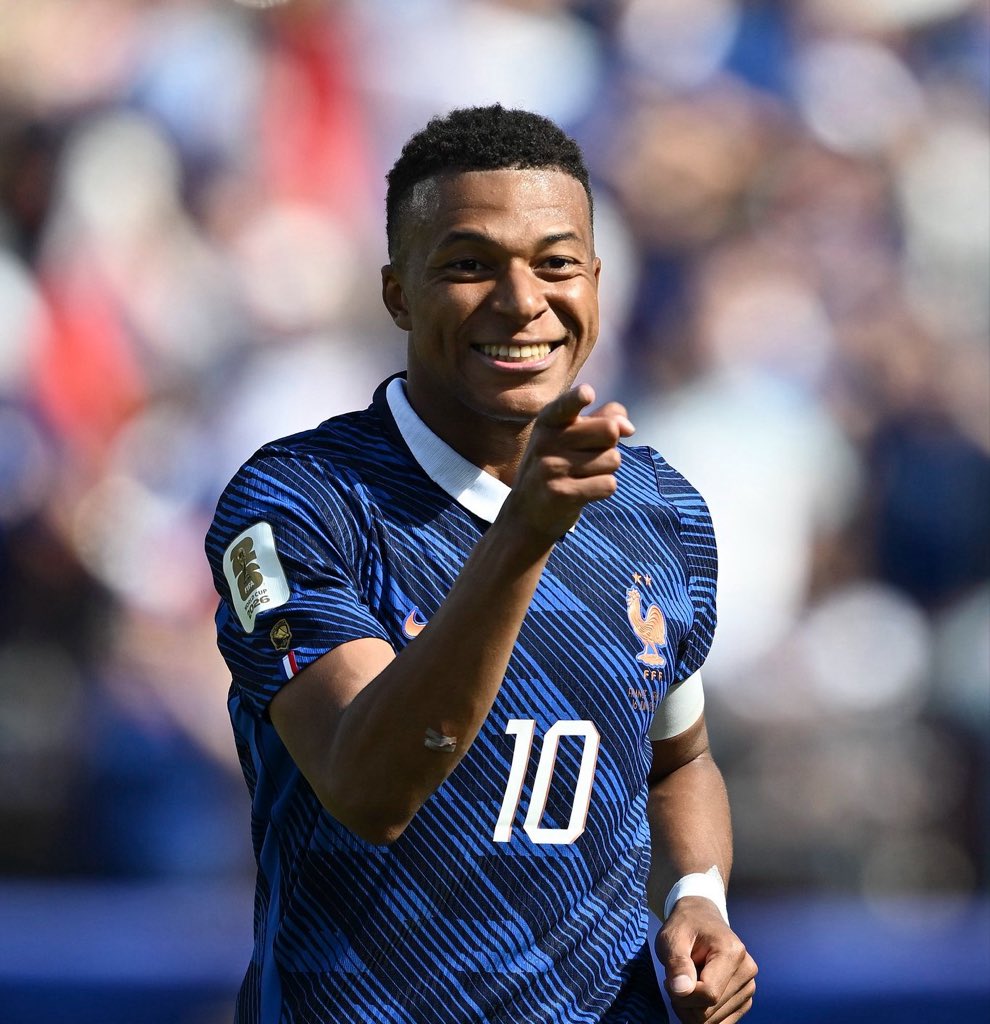Kylian Mbappé celebrating during France's 3-0 victory over Iraq at the 2026 FIFA World Cup.