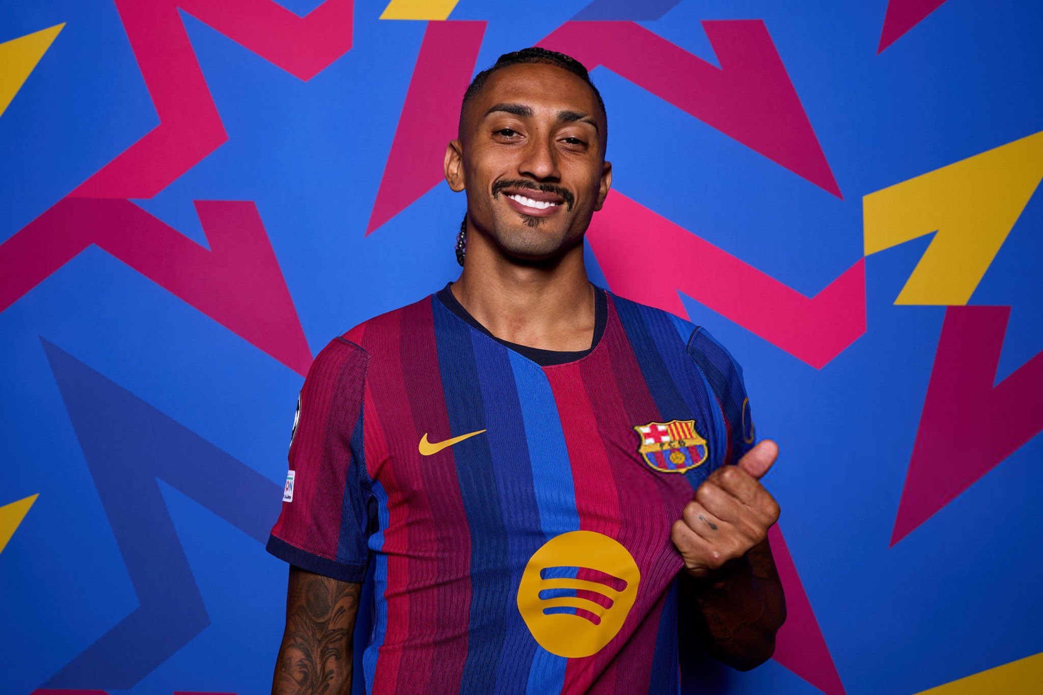 Raphinha celebrates after scoring for Barcelona during the 2026-27 season