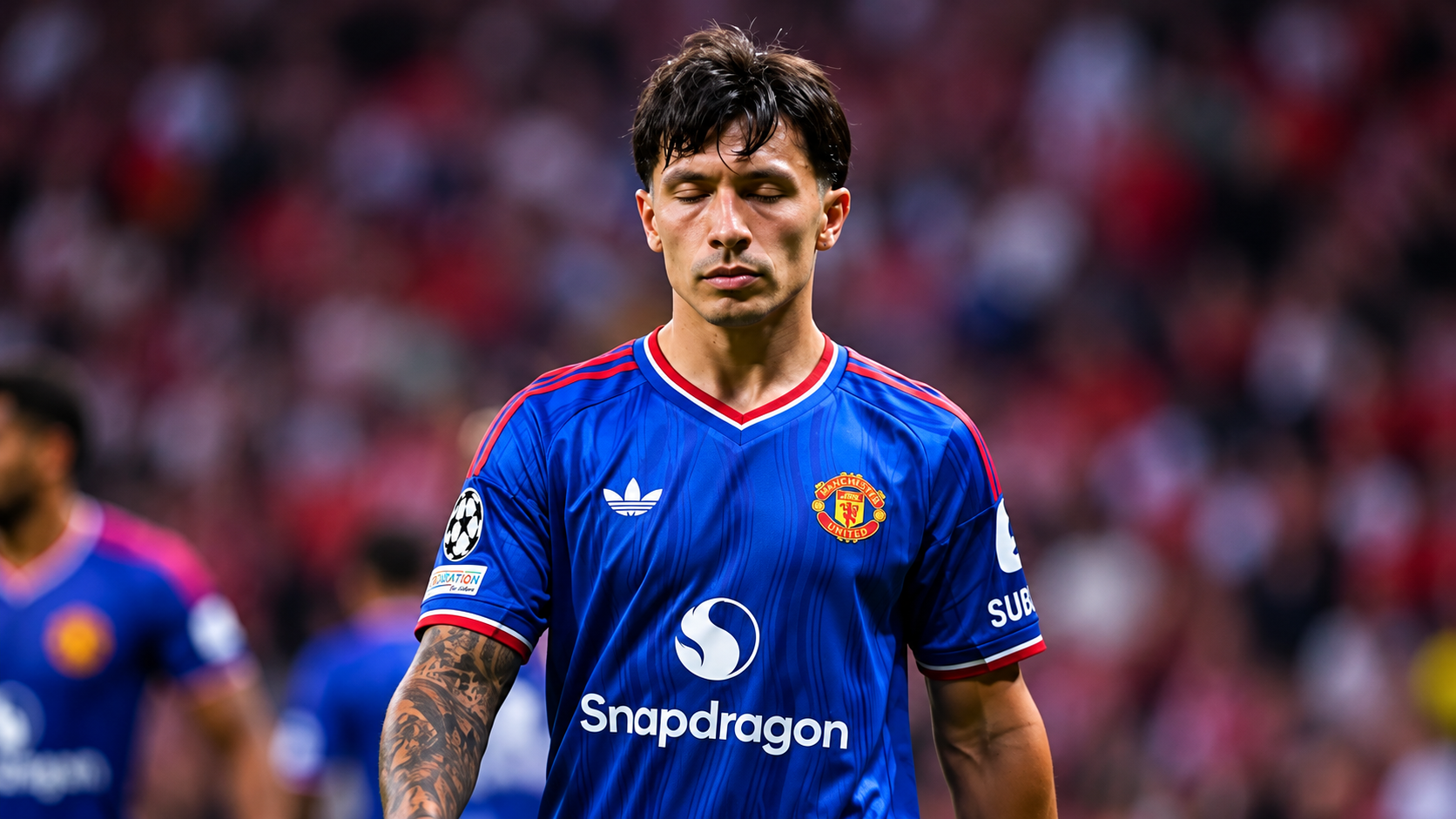 Lisandro Martínez reacts after Manchester United’s 2-0 Champions League defeat to Atlético Madrid.