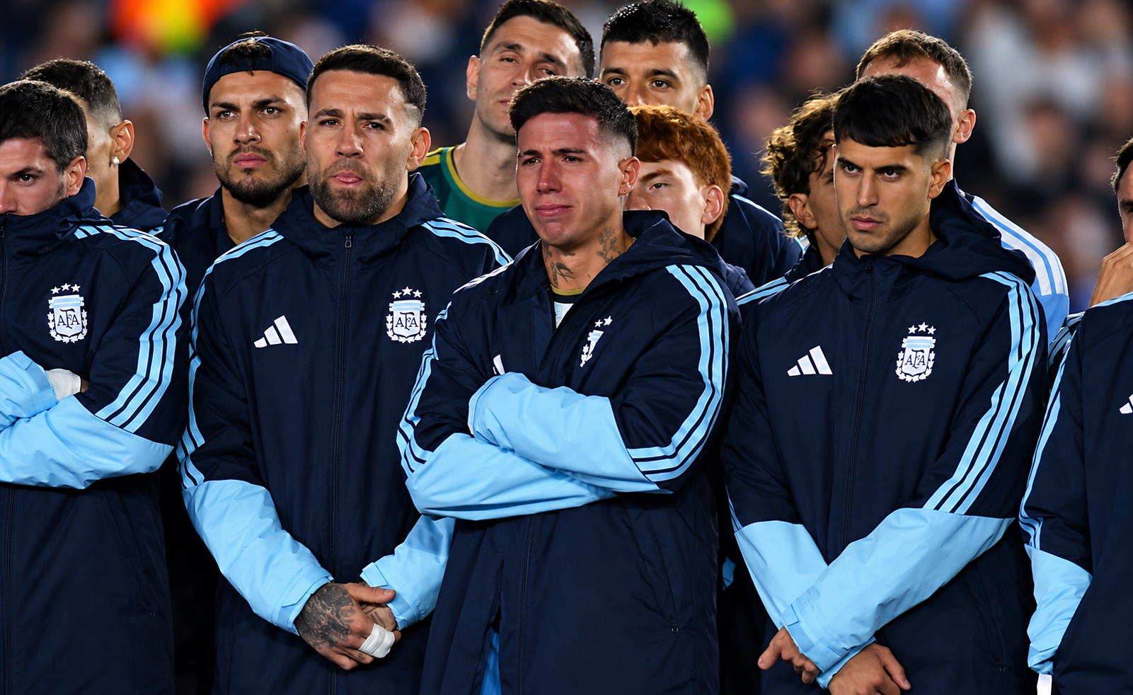 Enzo Fernández breaks down in tears as Lionel Messi delivers his emotional farewell speech to Argentina supporters