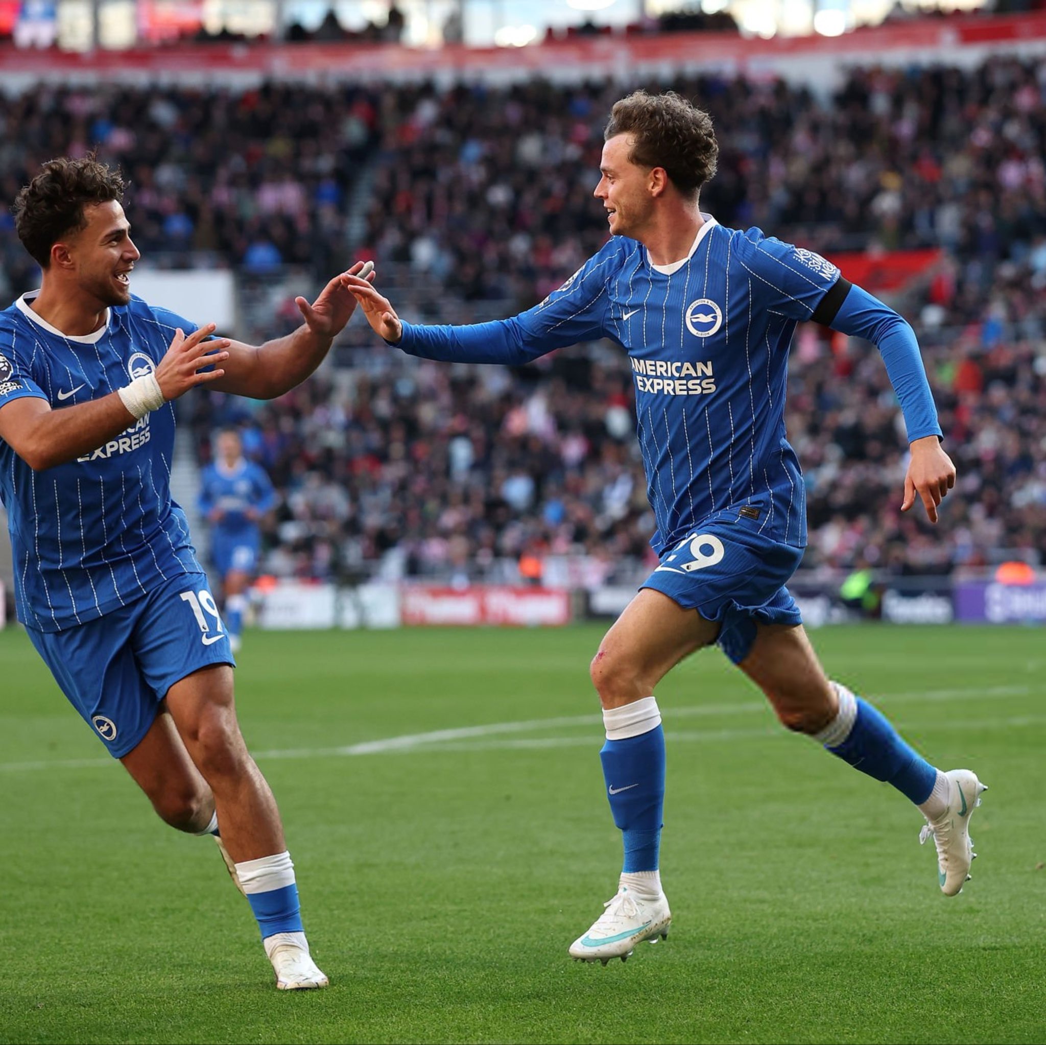 Brighton players celebrate during their 2-0 Premier League victory over Sunderland at the Stadium of Light.