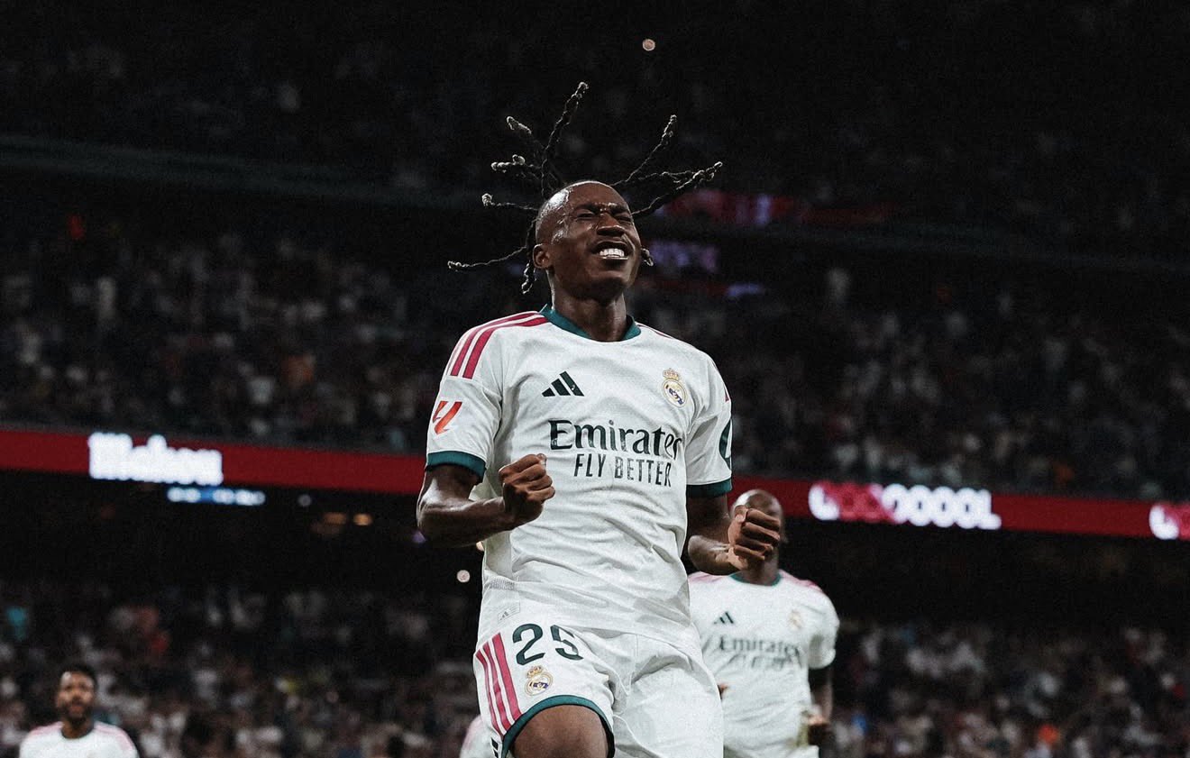 Real Madrid players celebrate Yan Diomande’s winning goal against Villarreal