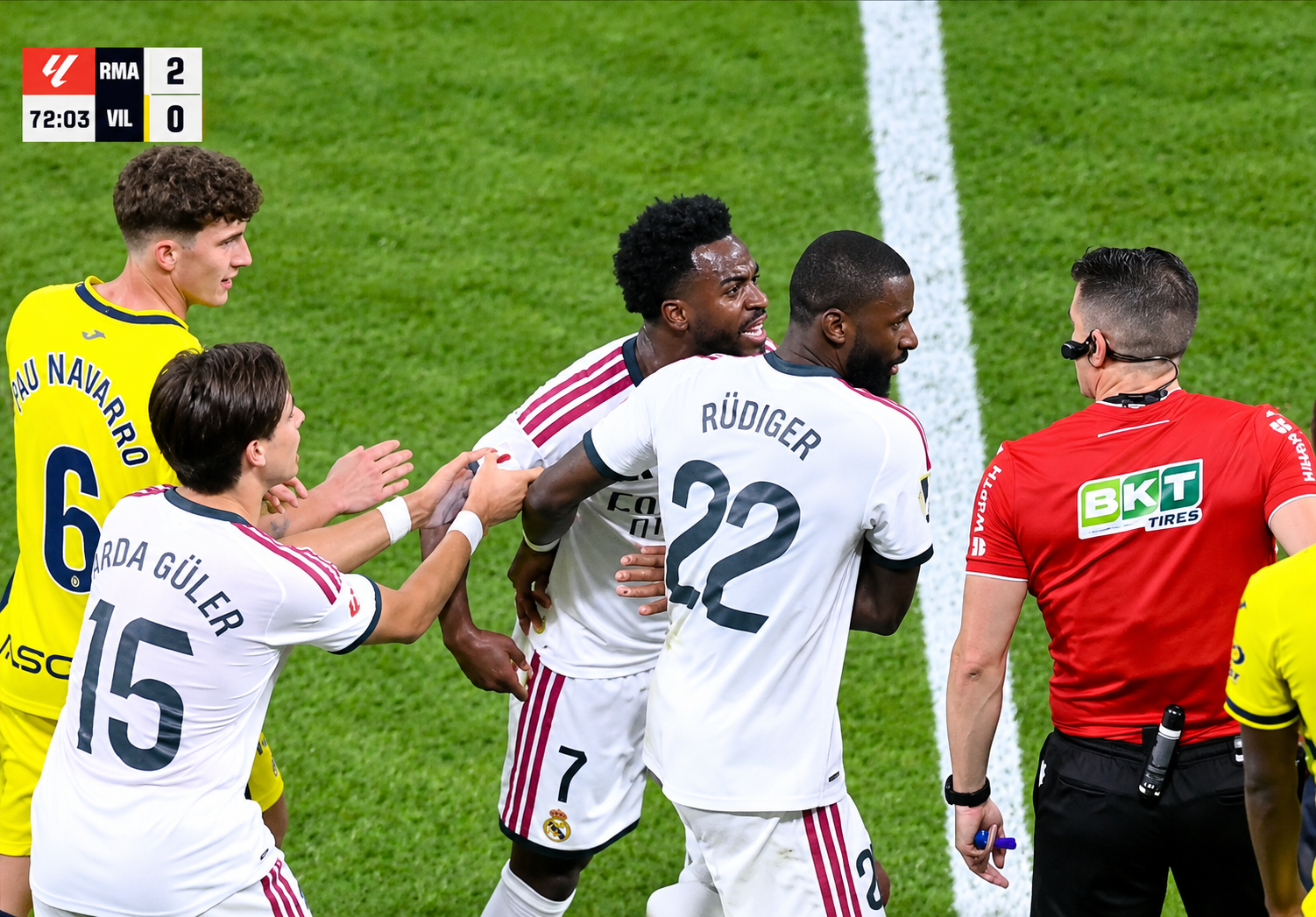 Vinicius Junior reacts after receiving a red card during Real Madrid’s match against Villarreal.
